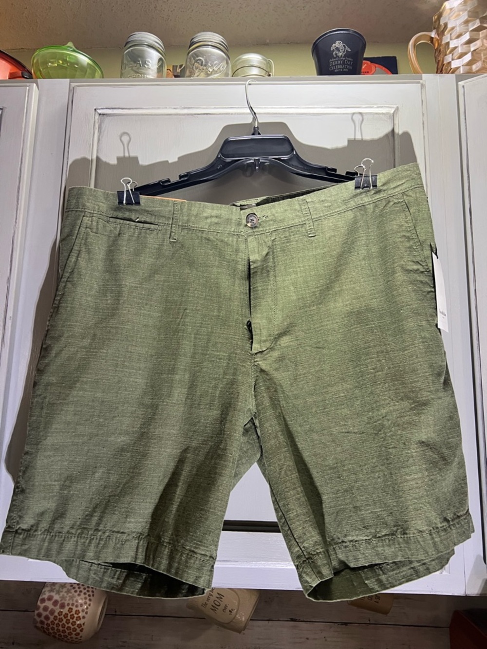 Men's Olive Green Linen-Blend Shorts